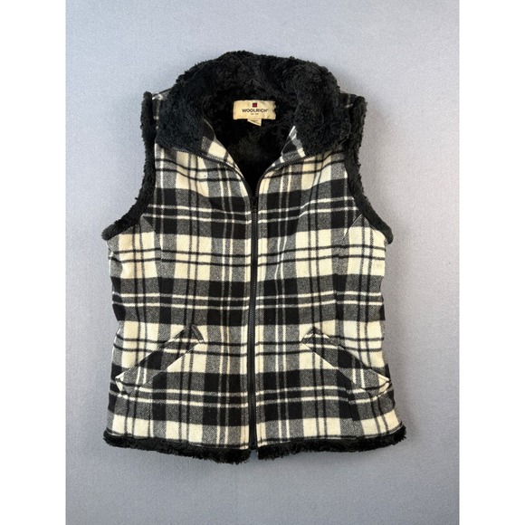 Woolrich Jackets & Blazers - Woolrich Womens Small Black White Plaid Faux Fur Lined Full Zip Fleece Vest